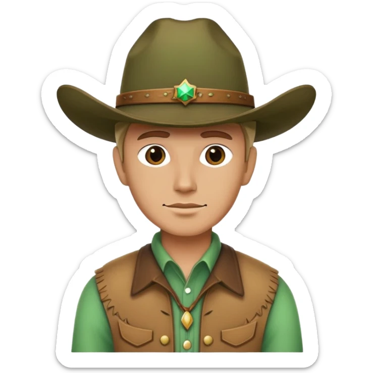 Cowboy wearing a green hat without any star on the hat, western style outfit sticker