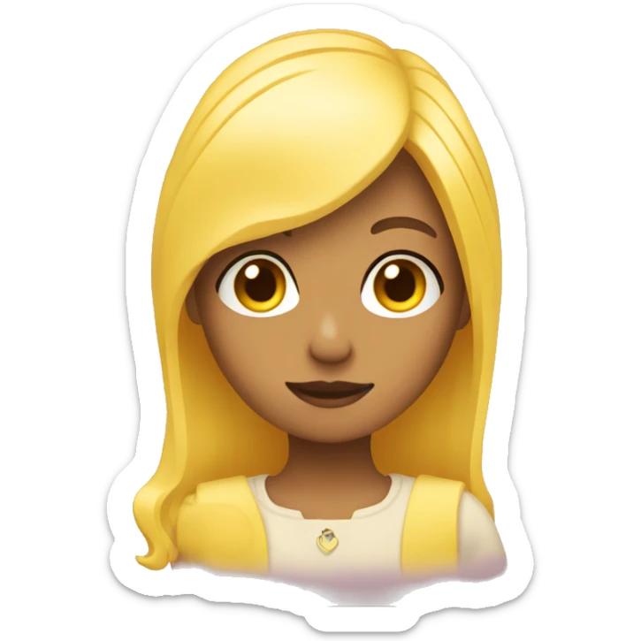 yellow skin yellow hair woman holding in her hand heart sticker