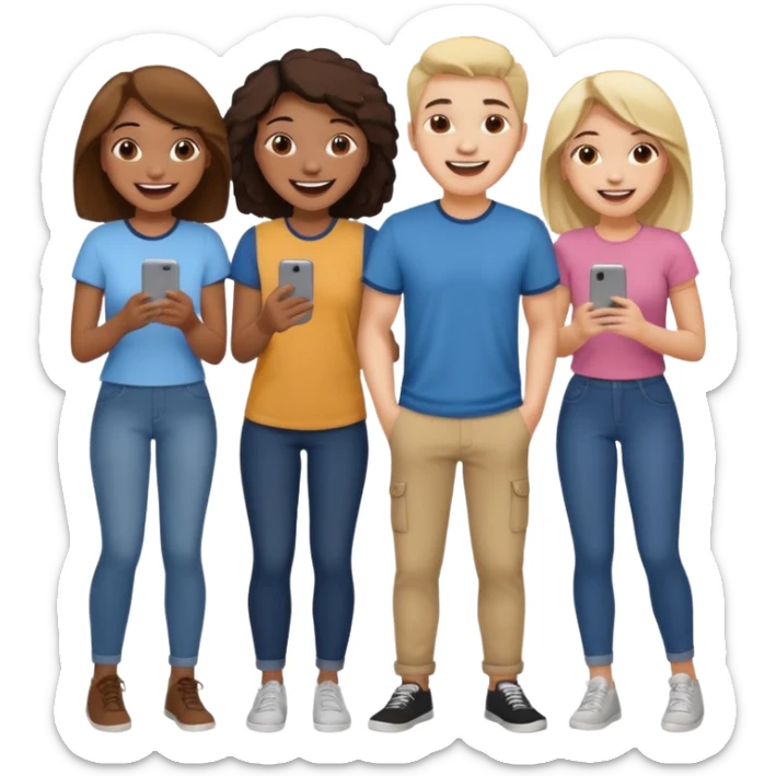 4 inclusive friends (3 girls and 1 man) laughing sticker