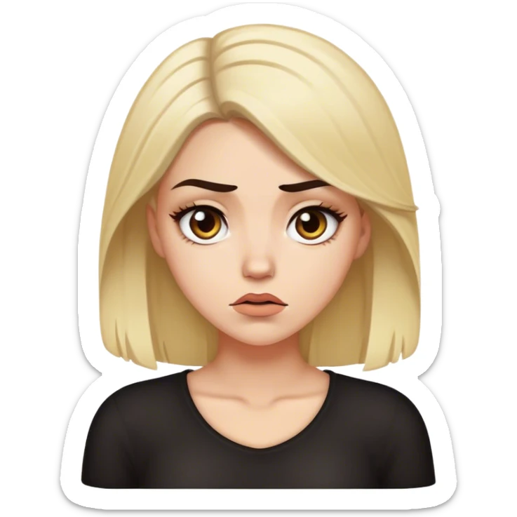 A white girl with dark hair and blonde parts, looking at her with a look of disdain. sticker