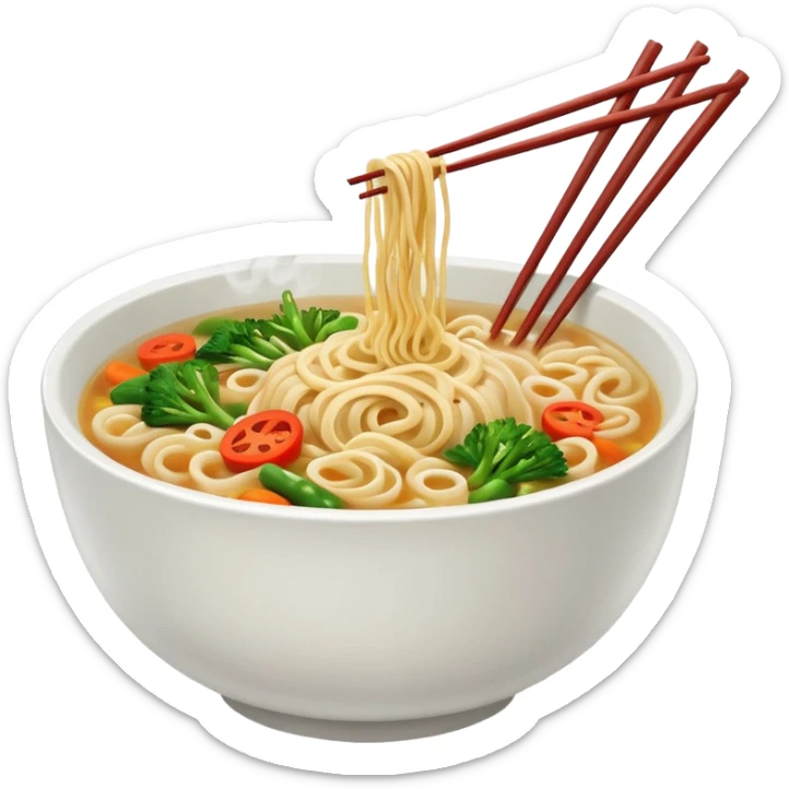 Draw a hot bowl of noodles with chopsticks & steam rising. sticker