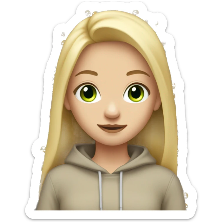 teen girl with green eyes and long blonde hair wearing a beige sweatshirt and black leggings full body sticker
