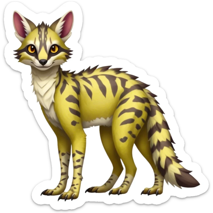 Feral Rare Fantasy vibrant warm-colored Vernid-Sergal-Genet-species by LiLaiRa, random markings, tufted ears, full body, 4 legs sticker