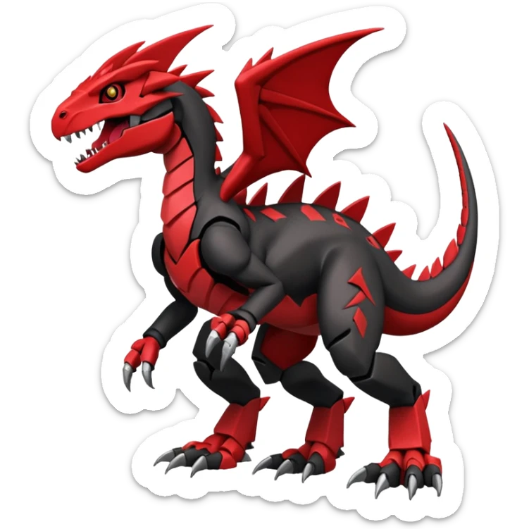 Cool Edgy Black Red Digimon-Fakemon-Guilmon-Velociraptor-Dragon-Mecha full body sticker