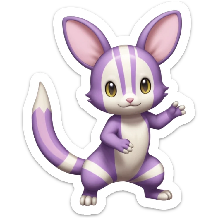 Purrloin-Minccino-Emolga-fusion (full body) with vertical white stripes running down the whole body sticker