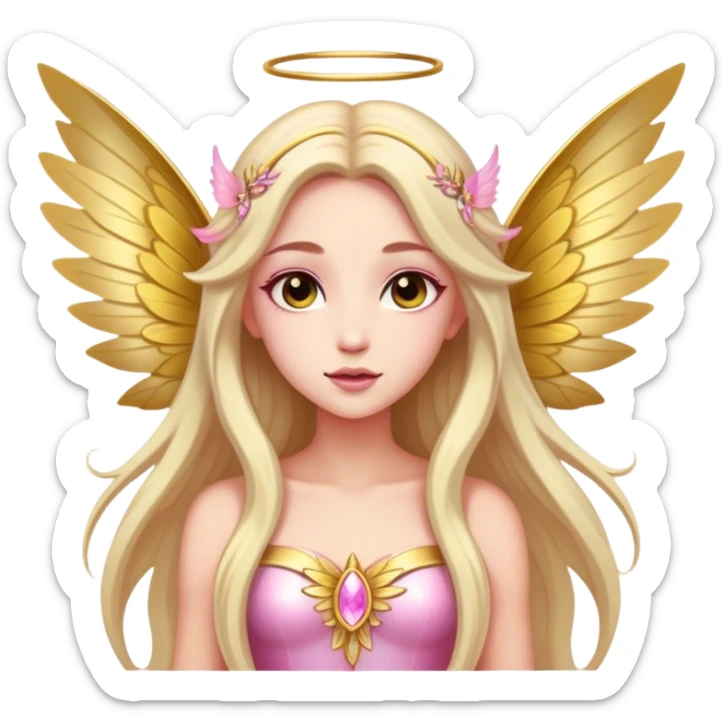 big wings, sun, gold, pink , Beautiful, fairy, long hair sticker