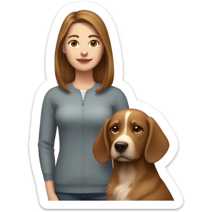 white-skinned woman with brown hair and her light brown-furred dog sticker