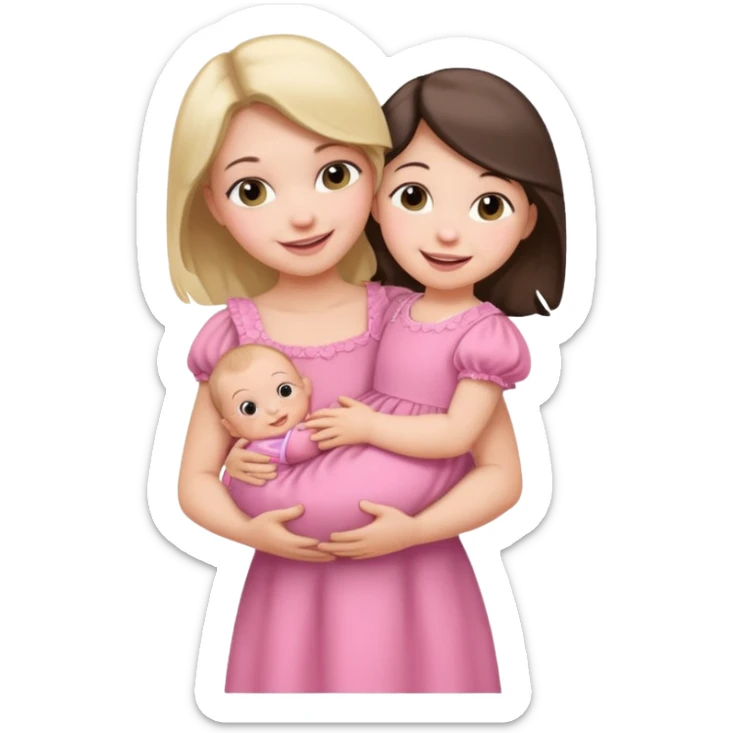 Draw an baby girl with dress being hold by mother sticker
