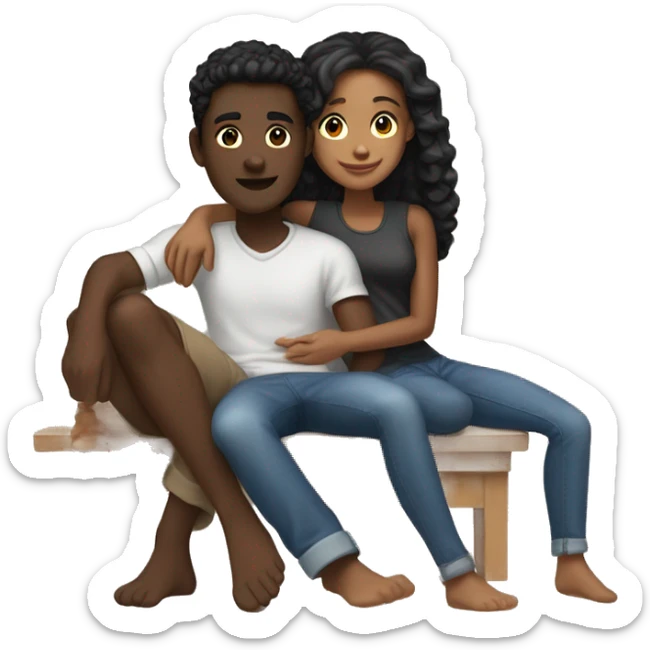 "loving couple of 18 year old teenagers both with dark skin color with the girl sitting on her boyfriend's feet" sticker