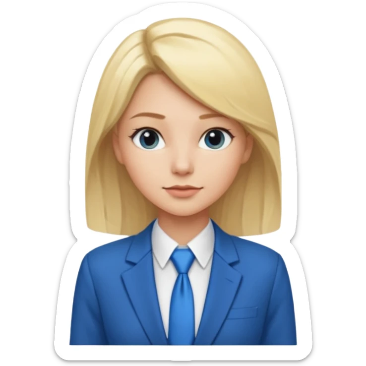 une femme blonde jolie avec une chemise blanche et une veste a manche longues et cravate bleu sticker