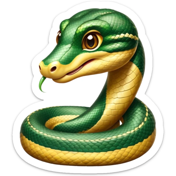 cinematic-cute-anaconda-portrait-emoji,-head-tilted-playfully-and-inquisitively,-with-a-sleek,-shimmering-body-adorned-with-detailed-scale-sriped patterns-and-round,-sparkling-eyes-full-of-wonder,-simplified-yet-irresistibly-adorable-features sticker