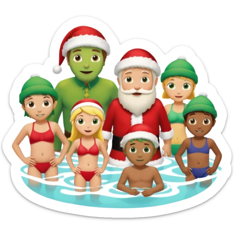 family christmas outing to waterpark with 6 grandchildren, santa and buddy the elf sticker