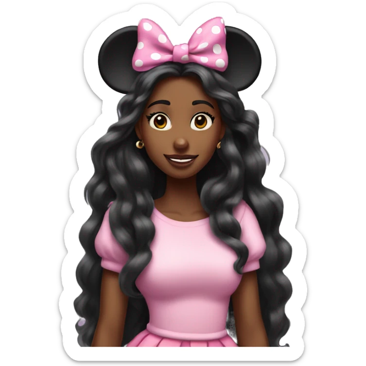 pink Minnie mouse ears very long hair black woman full body  sticker