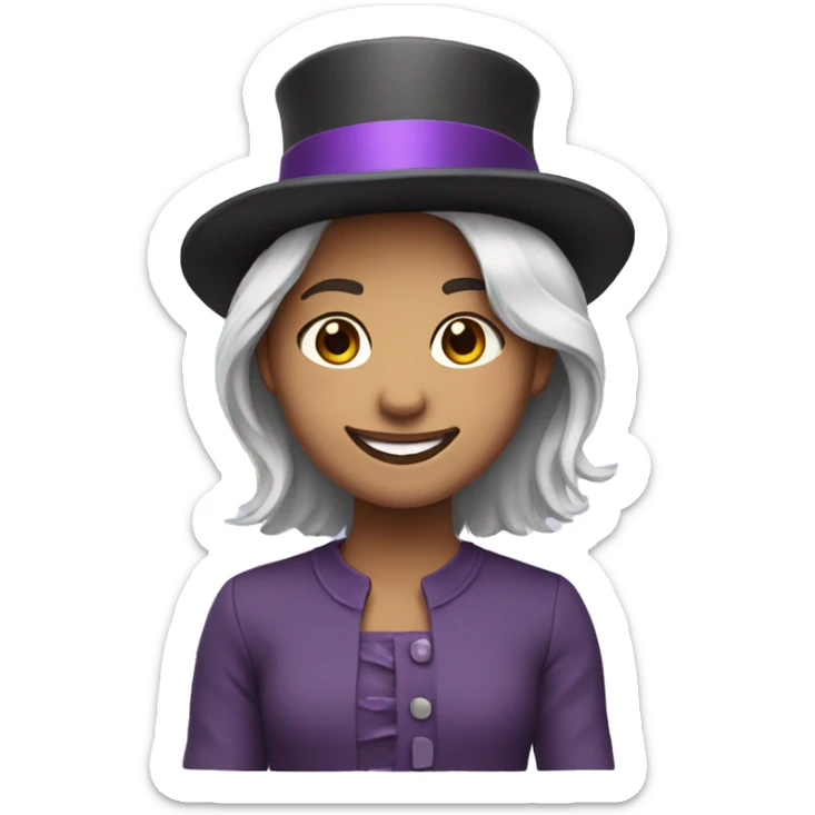 smiling girl-skin white-hair brown-in purple top hat sticker