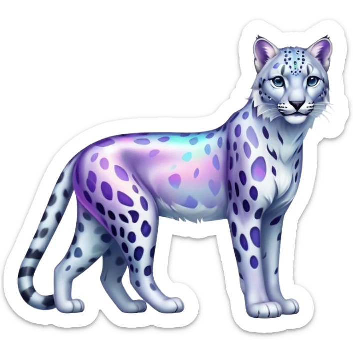 Colorful vibrant transparent iridescent ethereal fantasy-lynx-snow-leopard-animal, full-body sticker