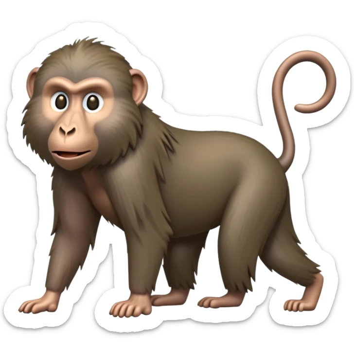cinematic-hairy baboon-full-body-standing on all fours-emoji,-head-tilted-dramatically,-thick-grey-and-brown-fur,-simplified-yet-realistic-focused-features,-highly-detailed,-glowing-with-an-almost-sarcastic-glow sticker