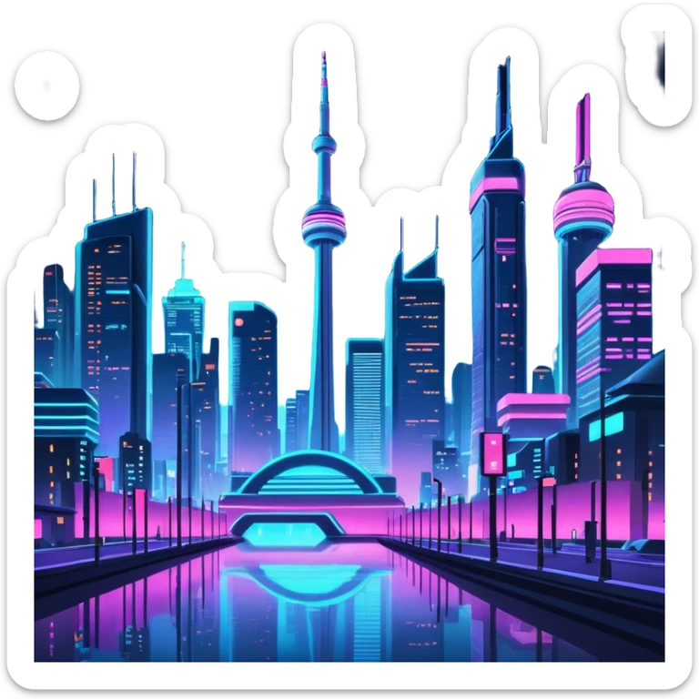 Ultra detailed Cyberpunk Toronto Canada City at night with glowing neon lights, futuristic environment, still life. 4k, dpi 300 sticker