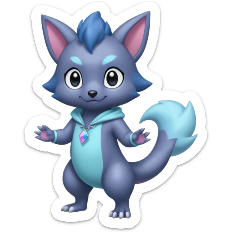 Cute cool handsome baby dark gloomy pastel shiny shimmering smooth soft Poochyena-Zorua-Absol-Salandit-fusion (full body) sticker