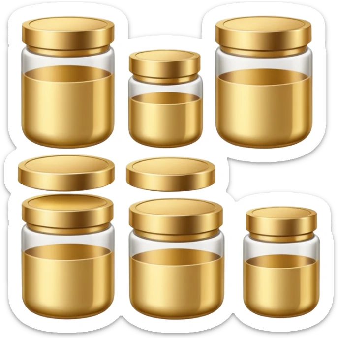 Varios produtos de beleza com tampa dos potes dourados e fundo transparente pra usar como figurinha sticker