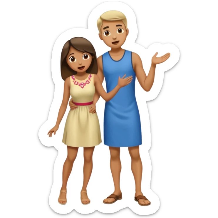 full body of a man on his hands and knees in front of a woman while she stands behind him with her tongue out sticker