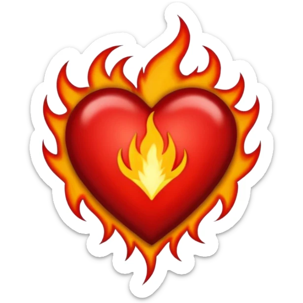 Black and red heart with small flames and no flames in the center  tattoo style sticker