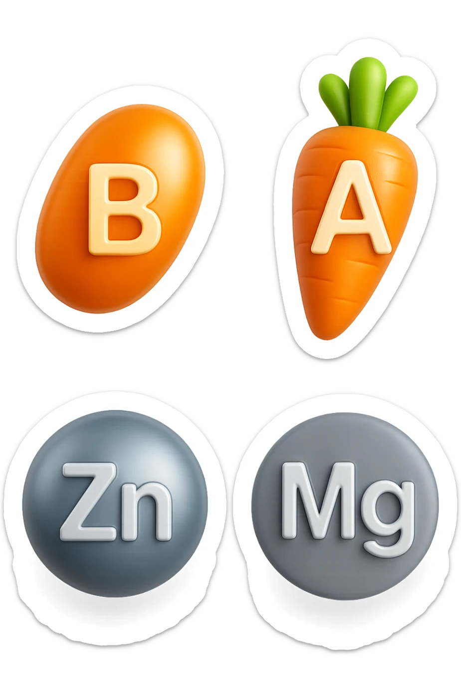 emoji stile iphone in 3d di vitamina B, vitamina A, zinco, magnesio, iperrealistico 4k sticker