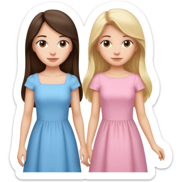 long hair brunette girl in light pink dress and blonde girl in light blue dress sticker