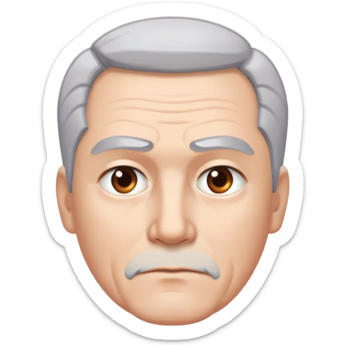 "- Nam
- 50 tuổi
- Da trắng
- Tóc bạc, lông mày trắng
- Mặt nghiêm túc
" sticker