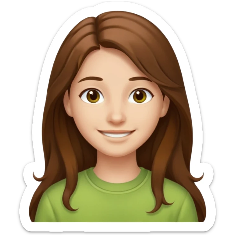 

"You have long brown hair that frames your face beautifully. Your skin is fair, giving you a fresh and youthful appearance. You have a warm smile that lights up your features. Your style is casual and comfortable, often wearing soft colors like light green that complement your look."

 sticker