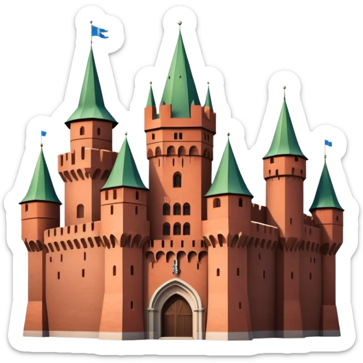 Cinematic Realistic Malbork Castle Landmark Emoji, depicted as an imposing medieval fortress rendered with rich detail and dramatic, historic lighting. sticker