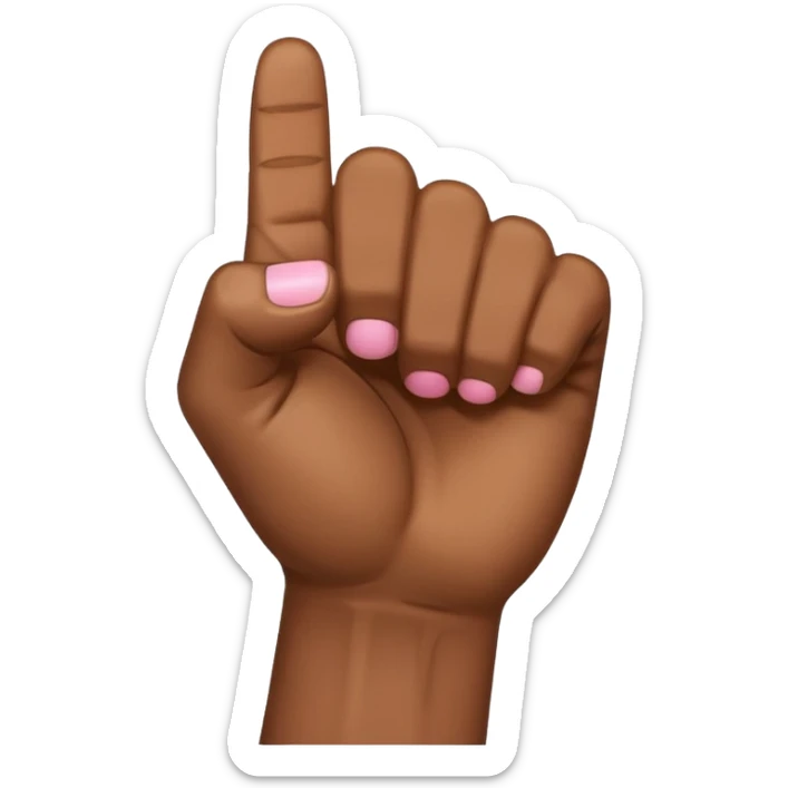 Brown skin hand with all fingers in a fist except for the pinky sticker