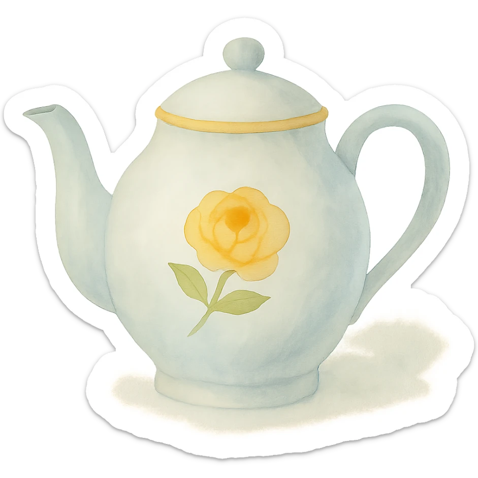 Remove the cup and saucer, show only the teapot. Make the teapot color a little more saturated with more contrast, dreamy painterly watercolor style. sticker