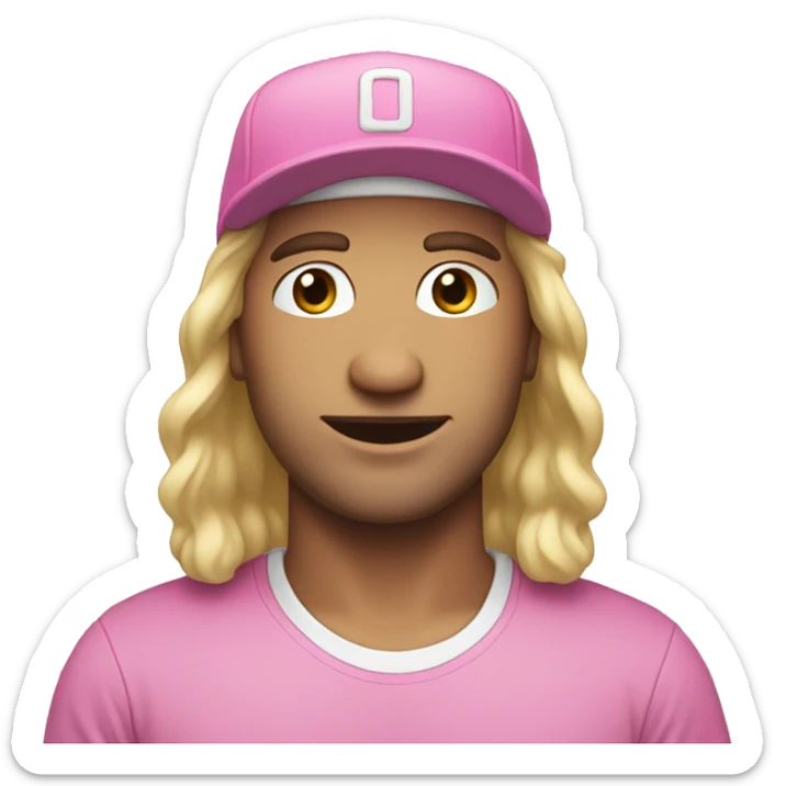 Guy in pink cap and white t-short whith white skin and long hair  sticker