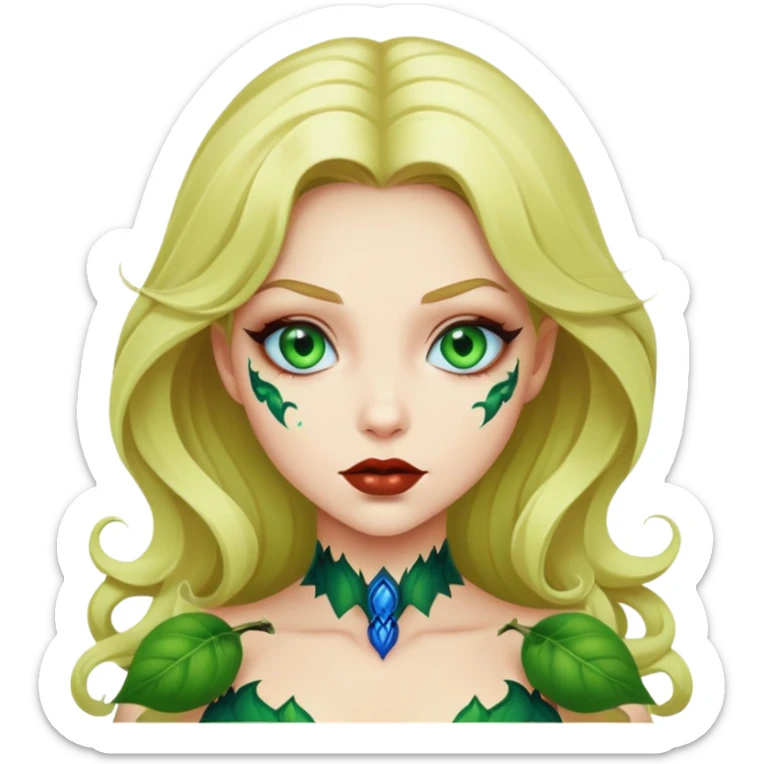 poison ivy girl with green lips and with blonde hair with blue eyeballs sticker