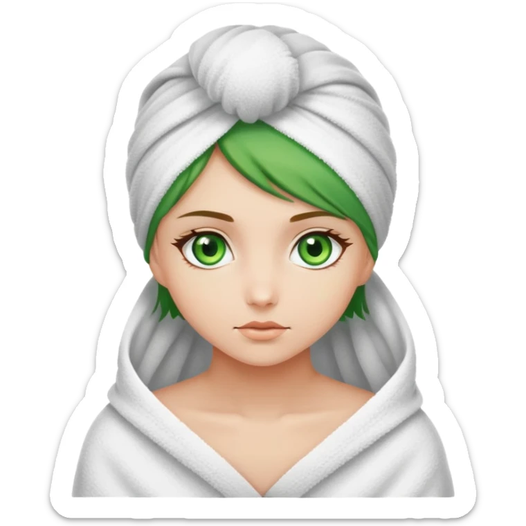 Green eyed girl hair wrapped in towel sticker