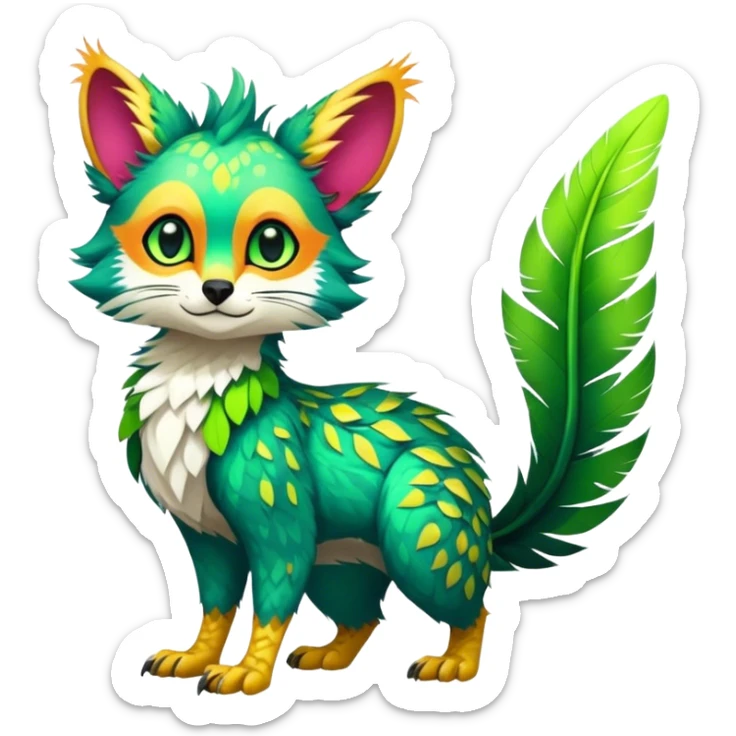 Feral Rare Fantasy vibrant tropical Vernid-Trico-species by LiLaiRa, random markings, tufted tail, tufted ears, full body sticker