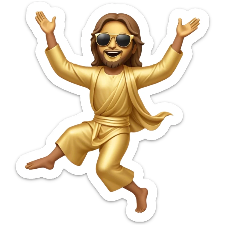 dancing figure of rejoicing Jesus with  sunglases golden  sticker