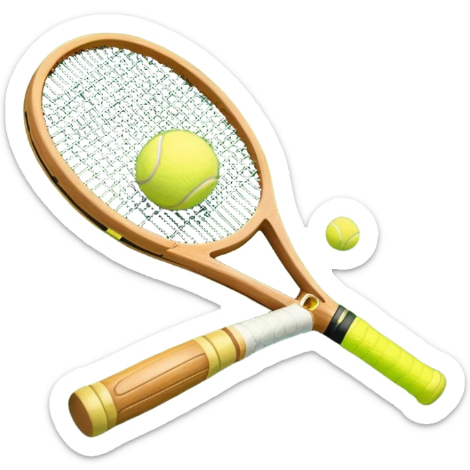 A detailed tennis racket resting on lush green grass beside a bright yellow tennis ball. The scene captures the essence of classic lawn tennis, with a crisp and clean background emphasizing the elegance and tradition of the sport sticker