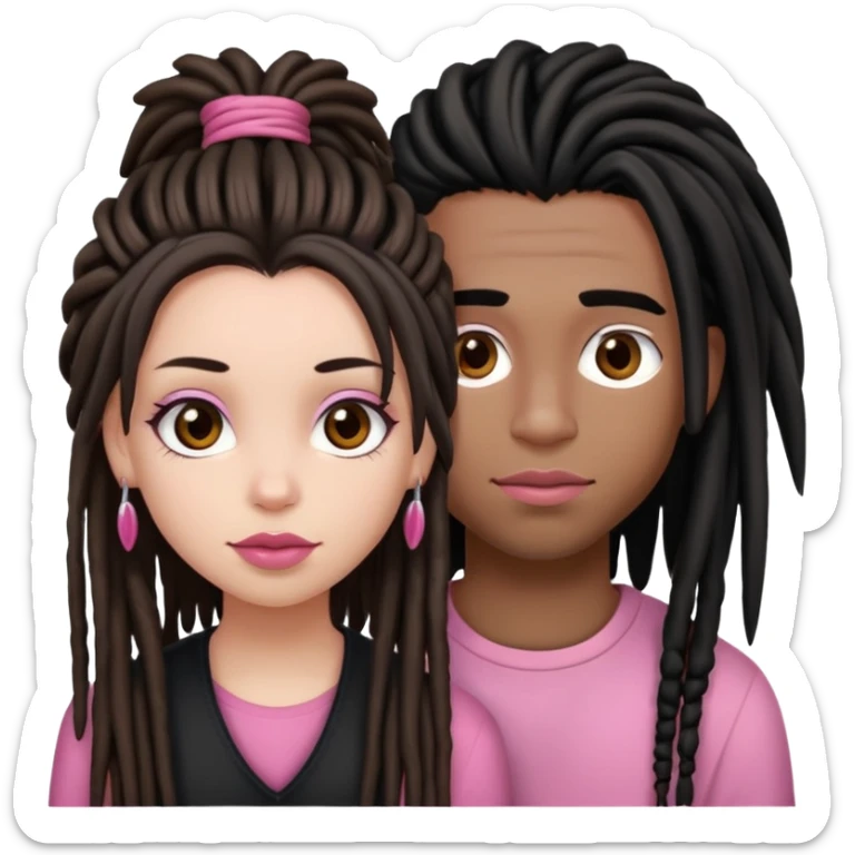 a pretty girl with black straight hair and brown eyes and pink lips and a boy with dreads with brown eyes and pinkish lips  sticker