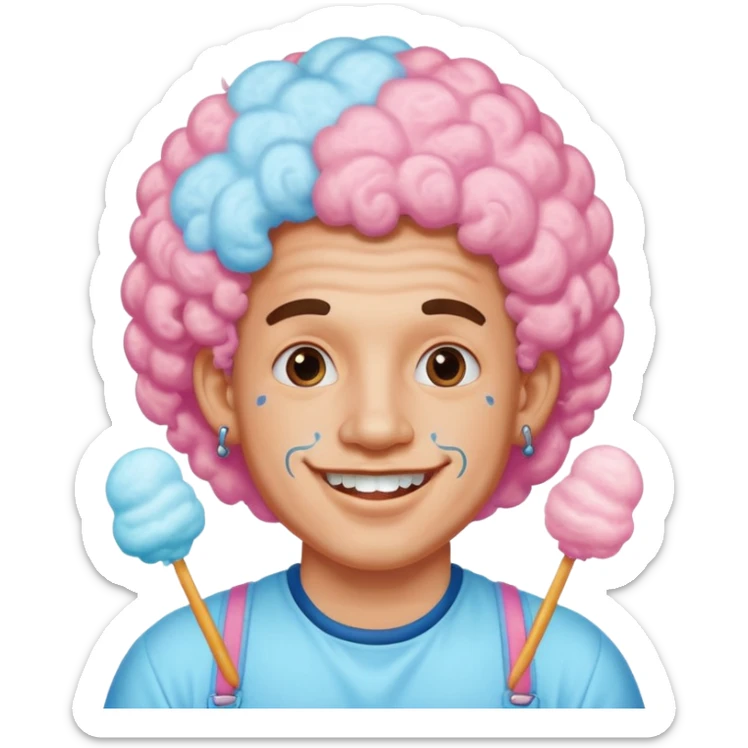 very cheerful colorful puffy curly haired man made out of cotton candy with braces and tattoos and just face  sticker