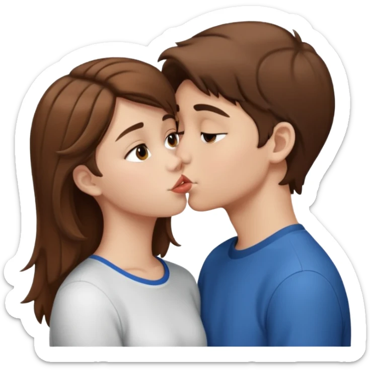Teenager boy, white with brown hair, kissing a girl with brown hair teenager white sticker