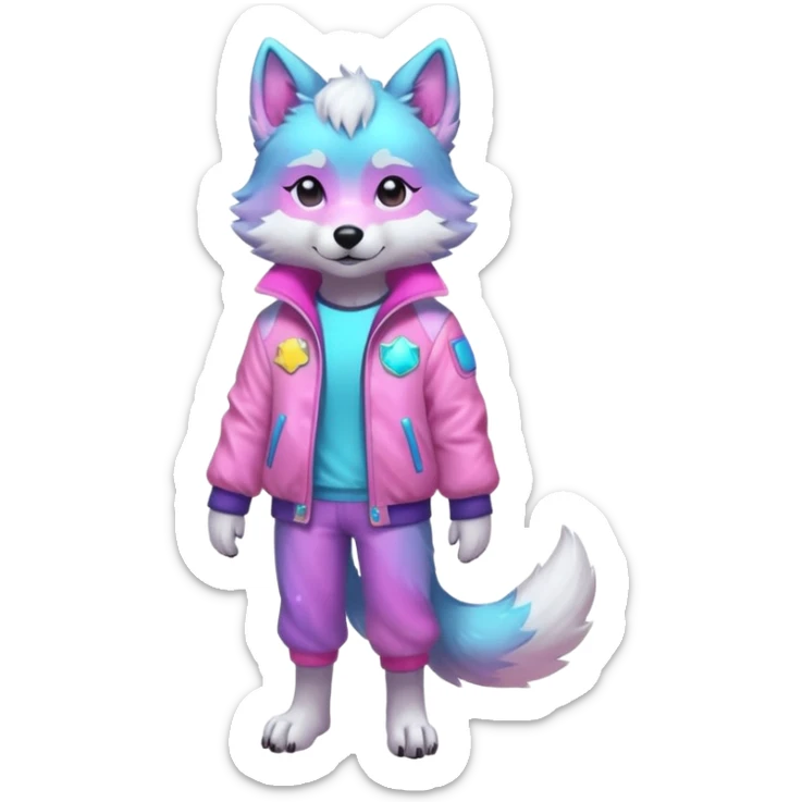 anthropomorphic anthro kawaii cute colorful shiny pastel nebula furry wolf-fursona furry (full body) sticker
