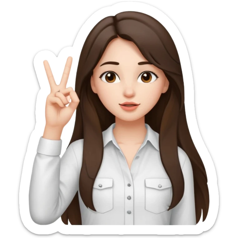 girl architect - brunette - 20 years old cute pose - long hair girl without eye glasses. pretty girl. do a kissy face and her holding up the peace sign sticker