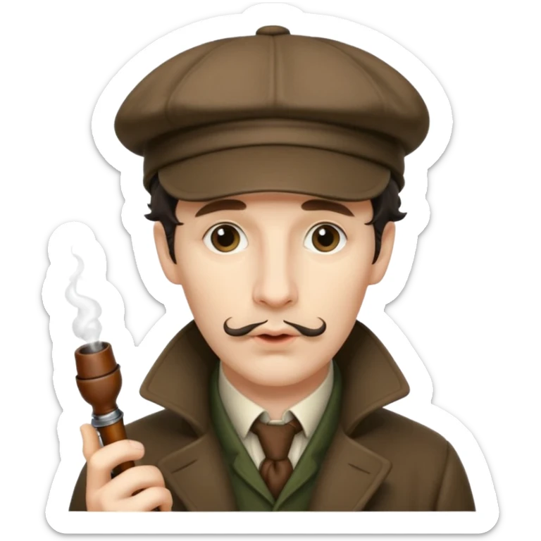 A side view of Sherlock Holmes wearing a deerstalker hat with a curved meershaum pipe held to his lips sticker