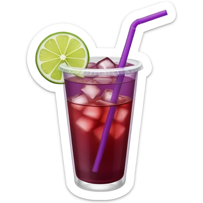 maroon purple cocktail with a lime wedge in the drink in a plastic cup with lid and straw - no lime on edge

 sticker