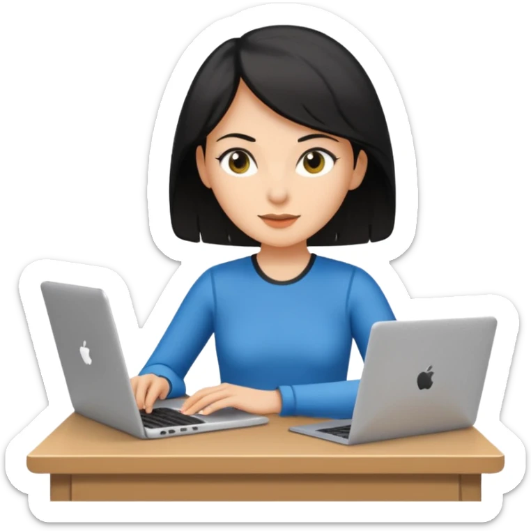 short white lady with black shoulder length hair who is a runner, used to be a teacher, and works remotely through a laptop as a documents engineering manager and is a vegan. sticker