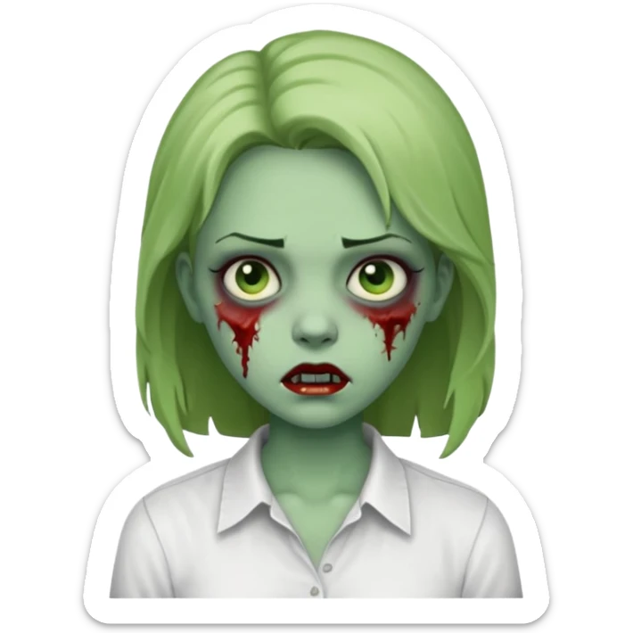 zombie girl with white shirt but similar to this with green skin sticker