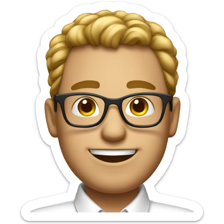 Salesman in a white shirt with square glasses, a good salary and a smile. sticker