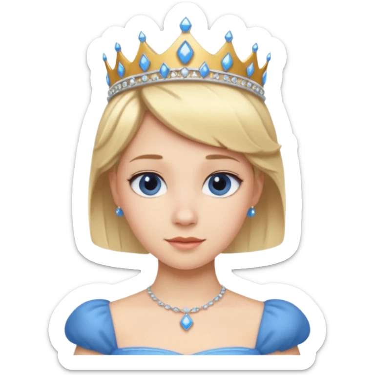 Princess in Blue Dress with Tiara, short Blonde Hair sticker