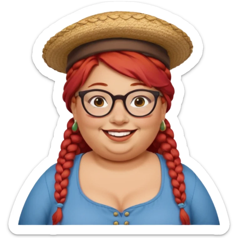 woman glassess, very fat venice gondolier with iconic hat and red hair woman braided sticker